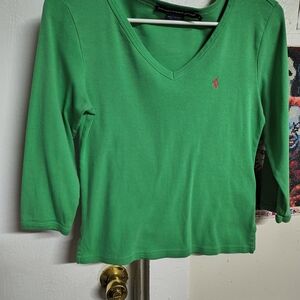 Ralph Lauren Bright Green V-Neck Long Sleeve Top